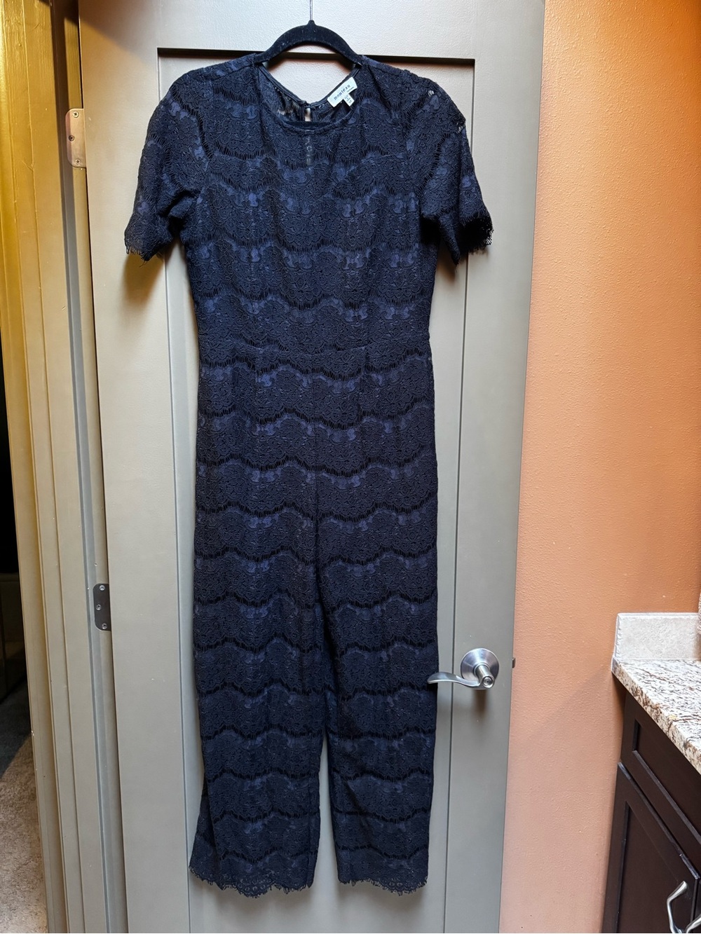 Monteau Black Short-Sleeve Lace Jumpsuit Medium